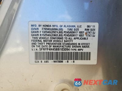 Zdjęcie 13 z 13 samochodu: 2011 HONDA PILOT EX VIN:5FNYF4H45BB103094 - miniatura