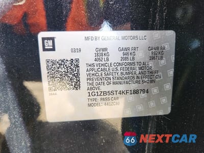 Zdjęcie 12 z 12 samochodu: 2019 CHEVROLET MALIBU LS VIN:1G1ZB5ST4KF188794 - miniatura