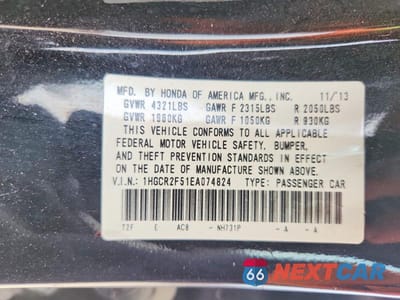 Zdjęcie 13 z 13 samochodu: 2014 HONDA ACCORD SPORT VIN:1HGCR2F51EA074824 - miniatura