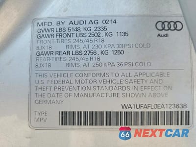Zdjęcie 12 z 12 samochodu: 2014 AUDI A4 ALLROAD PREMIUM PLUS VIN:WA1UFAFL0EA123638 - miniatura