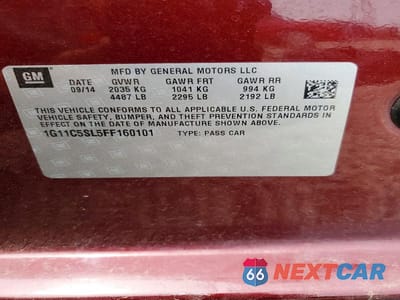 Zdjęcie 13 z 13 samochodu: 2015 CHEVROLET MALIBU 1LT VIN:1G11C5SL5FF160101 - miniatura