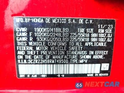 Zdjęcie 13 z 13 samochodu: 2024 HONDA HR-V SPORT VIN:3CZRZ2H58RM749500 - miniatura