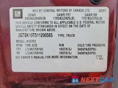 Zdjęcie 12 z 12 samochodu: 2001 GMC NEW SIERRA K1500 VIN:2GTEK19T511290583 - miniatura