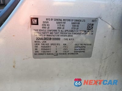 Zdjęcie 13 z 13 samochodu: 2011 CHEVROLET EQUINOX LT VIN:2GNALDEC5B1309080 - miniatura