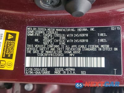 Zdjęcie 13 z 13 samochodu: 2019 TOYOTA HIGHLANDER XLE VIN:5TDKZRFH1KS320850 - miniatura