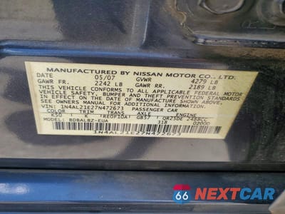 Zdjęcie 13 z 13 samochodu: 2007 NISSAN ALTIMA 2.5 VIN:1N4AL21E27N472673 - miniatura