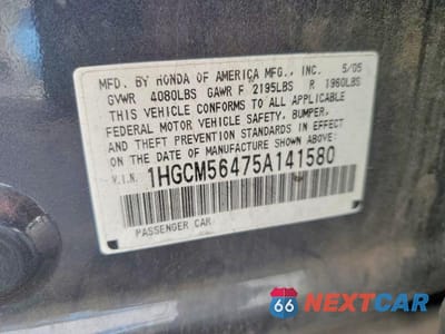 Zdjęcie 12 z 12 samochodu: 2005 HONDA ACCORD LX VIN:1HGCM56475A141580 - miniatura