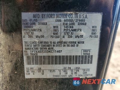 Zdjęcie 12 z 12 samochodu: 2003 FORD F150 VIN:1FTRX07253KC11407 - miniatura