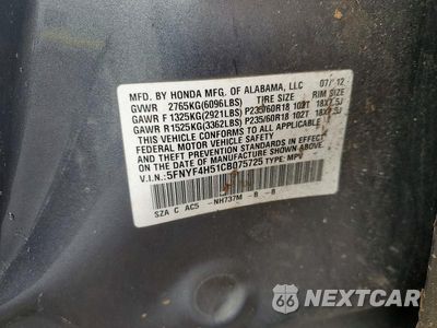 Zdjęcie 12 z 12 samochodu: 2012 HONDA PILOT EXL VIN:5FNYF4H51CB075725 - miniatura