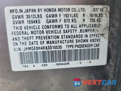 Zdjęcie 12 z 12 samochodu: 2010 HONDA FIT SPORT VIN:JHMGE8H4XAS015535 - miniatura