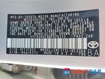 Zdjęcie 12 z 12 samochodu: 2016 TOYOTA COROLLA S PLUS VIN:5YFBURHE0GP376313 - miniatura
