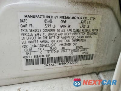 Zdjęcie 13 z 13 samochodu: 2006 NISSAN ALTIMA 2.5 VIN:1N4AL11D46C232200 - miniatura