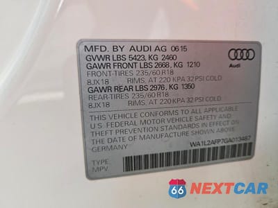 Zdjęcie 13 z 13 samochodu: 2016 AUDI Q5 PREMIUM PLUS VIN:WA1L2AFP7GA013487 - miniatura