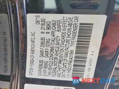 Zdjęcie 12 z 12 samochodu: 2018 HONDA ACCORD EX VIN:1HGCV1F46JA210968 - miniatura