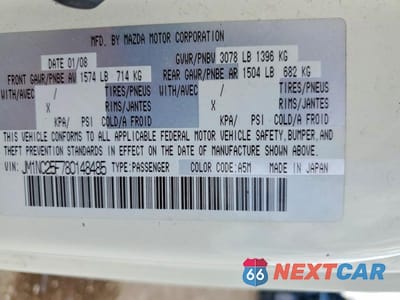 Zdjęcie 12 z 12 samochodu: 2008 MAZDA MX-5 MIATA VIN:JM1NC25F780148485 - miniatura