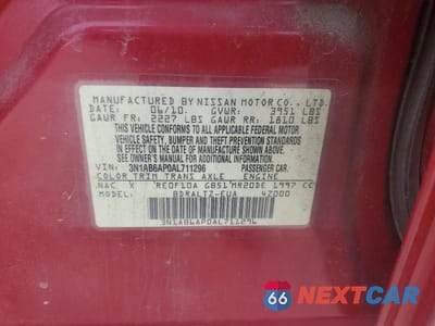 Zdjęcie 12 z 12 samochodu: 2010 NISSAN SENTRA 2.0 VIN:3N1AB6AP0AL711296 - miniatura