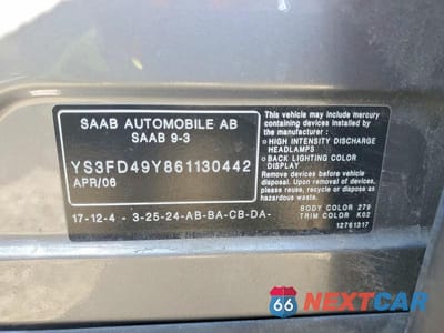 Zdjęcie 12 z 12 samochodu: 2006 SAAB 9-3 VIN:YS3FD49Y861130442 - miniatura