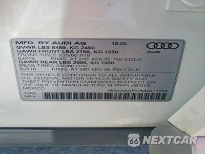 Zdjęcie 14 z 14 samochodu: 2021 AUDI Q5 PREMIUM VIN:WA1AAAFY7M2011294 - miniatura