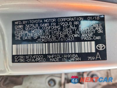 Zdjęcie 12 z 12 samochodu: 2018 TOYOTA PRIUS C ONE VIN:JTDKDTB35J1610431 - miniatura