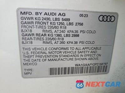 Zdjęcie 13 z 13 samochodu: 2023 AUDI Q5 PREMIUM 45 VIN:WA1GAAFY2P2158797 - miniatura