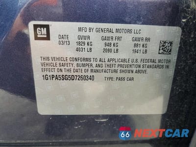 Zdjęcie 12 z 12 samochodu: 2013 CHEVROLET CRUZE LS VIN:1G1PA5SG5D7260340 - miniatura