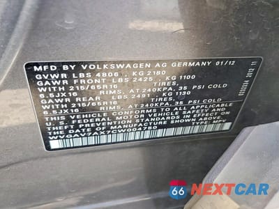 Zdjęcie 12 z 12 samochodu: 2012 VOLKSWAGEN TIGUAN S VIN:WVGAV7AX7CW004750 - miniatura