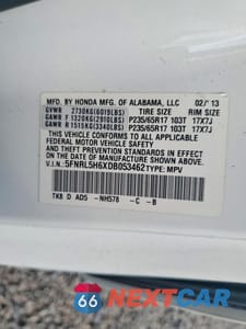 Zdjęcie 13 z 13 samochodu: 2013 HONDA ODYSSEY EXL VIN:5FNRL5H6XDB053462 - miniatura