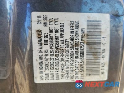 Zdjęcie 14 z 14 samochodu: 2016 HONDA ODYSSEY EXL VIN:5FNRL5H68GB072533 - miniatura
