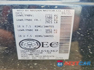 Zdjęcie 13 z 13 samochodu: 2015 NISSAN PATHFINDER S VIN:5N1AR2MM5FC656362 - miniatura