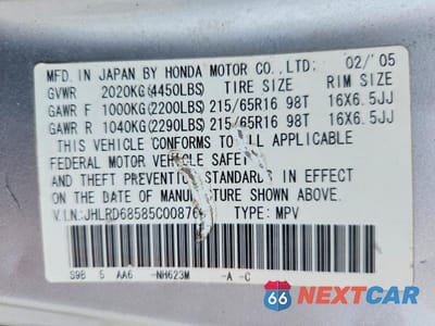 Zdjęcie 14 z 14 samochodu: 2005 HONDA CR-V LX VIN:JHLRD68585C008760 - miniatura