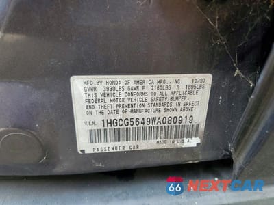 Zdjęcie 12 z 12 samochodu: 1998 HONDA ACCORD LX VIN:1HGCG5649WA080919 - miniatura