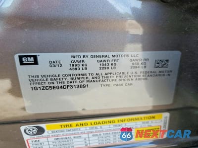 Zdjęcie 13 z 13 samochodu: 2012 CHEVROLET MALIBU 1LT VIN:1G1ZC5E04CF313891 - miniatura