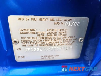 Zdjęcie 12 z 12 samochodu: 2002 SUBARU IMPREZA WRX VIN:JF1GG296X2G827789 - miniatura