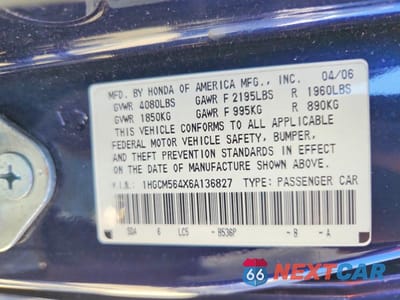 Zdjęcie 12 z 12 samochodu: 2006 HONDA ACCORD LX VIN:1HGCM564X6A136827 - miniatura