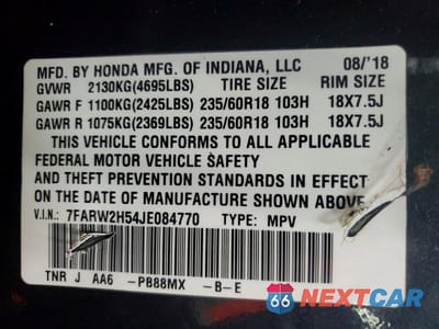 Zdjęcie 13 z 13 samochodu: 2018 HONDA CR-V EX VIN:7FARW2H54JE084770 - miniatura