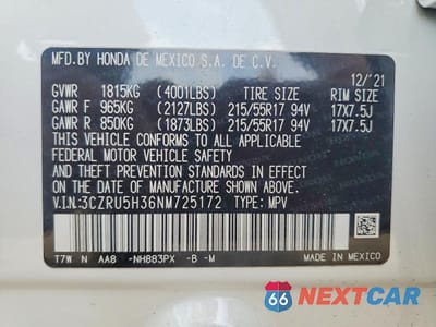 Zdjęcie 14 z 14 samochodu: 2022 HONDA HR-V LX VIN:3CZRU5H36NM725172 - miniatura