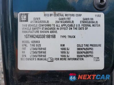 Zdjęcie 12 z 12 samochodu: 2003 GMC SIERRA 2500 VIN:1GTHK24U33E188168 - miniatura