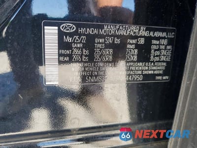 Zdjęcie 12 z 12 samochodu: 2022 HYUNDAI SANTA FE SEL VIN:5NMS2DAJ3NH447950 - miniatura