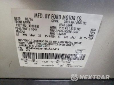 Zdjęcie 14 z 14 samochodu: 2017 FORD EXPLORER XLT VIN:1FM5K8D81HGA45431 - miniatura