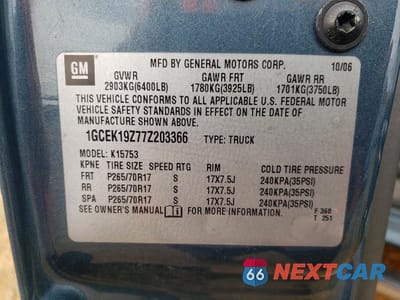 Zdjęcie 12 z 12 samochodu: 2007 CHEVROLET SILVERADO K1500 CLASSIC VIN:1GCEK19Z77Z203366 - miniatura