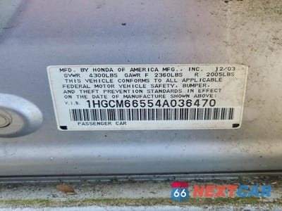 Zdjęcie 12 z 12 samochodu: 2004 HONDA ACCORD EX VIN:1HGCM66554A036470 - miniatura