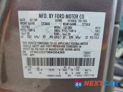 Zdjęcie 13 z 13 samochodu: 2009 FORD ESCAPE XLT VIN:1FMCU03799KD04385 - miniatura