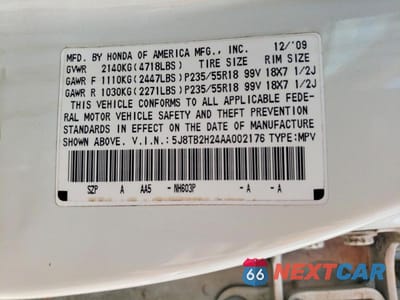 Zdjęcie 13 z 13 samochodu: 2010 ACURA RDX VIN:5J8TB2H24AA002176 - miniatura