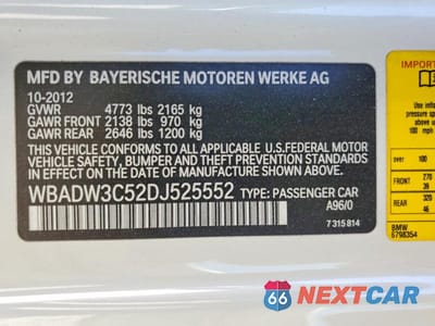 Zdjęcie 12 z 12 samochodu: 2013 BMW 328 I VIN:WBADW3C52DJ525552 - miniatura