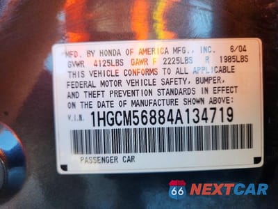 Zdjęcie 12 z 12 samochodu: 2004 HONDA ACCORD EX VIN:1HGCM56884A134719 - miniatura