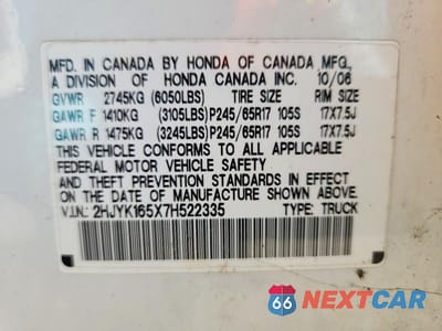 Zdjęcie 12 z 12 samochodu: 2007 HONDA RIDGELINE RTL VIN:2HJYK165X7H522335 - miniatura