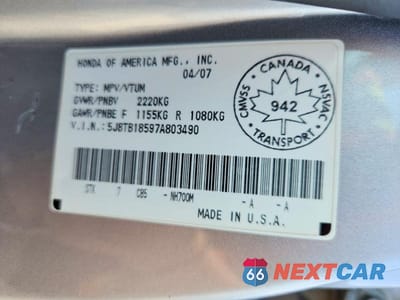 Zdjęcie 13 z 13 samochodu: 2007 ACURA RDX TECHNOLOGY VIN:5J8TB18597A803490 - miniatura