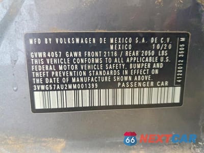 Zdjęcie 12 z 12 samochodu: 2021 VOLKSWAGEN GOLF VIN:3VWG57AU2MM001399 - miniatura