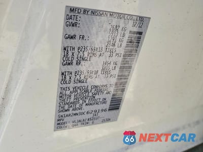 Zdjęcie 13 z 13 samochodu: 2013 NISSAN PATHFINDER S VIN:5N1AR2MN3DC629196 - miniatura