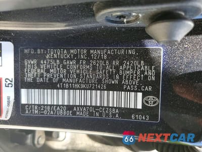 Zdjęcie 13 z 13 samochodu: 2019 TOYOTA CAMRY SE VIN:4T1B11HK9KU721426 - miniatura